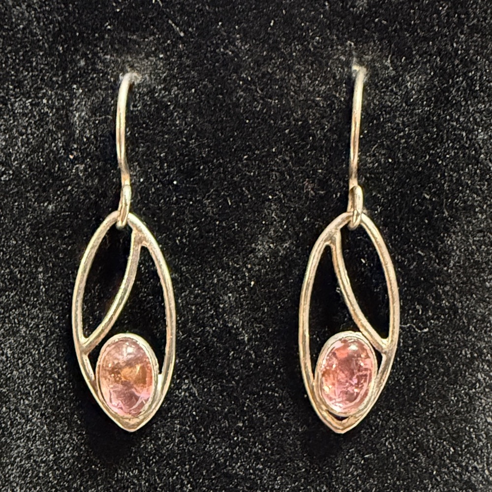 Elegant Vintage Silver and Pink Drop Earrings
